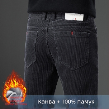 Corduroy мъжки панталони с подплата флис, права кройка, средна талия, модел на ивици, памук, модел MZL6009, есен 2025