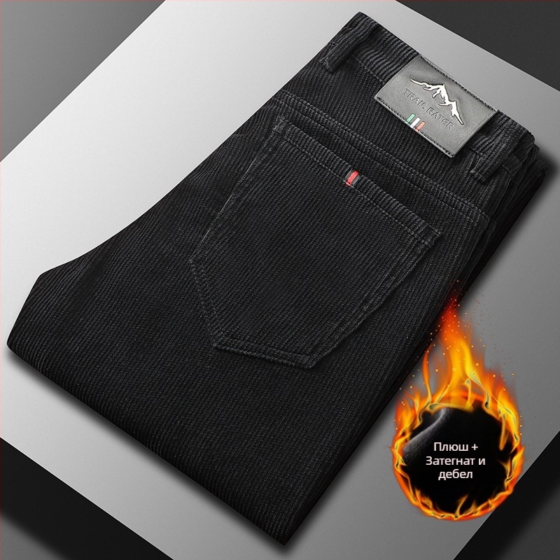 Corduroy мъжки панталони с подплата флис, права кройка, средна талия, модел на ивици, памук, модел MZL6009, есен 2025