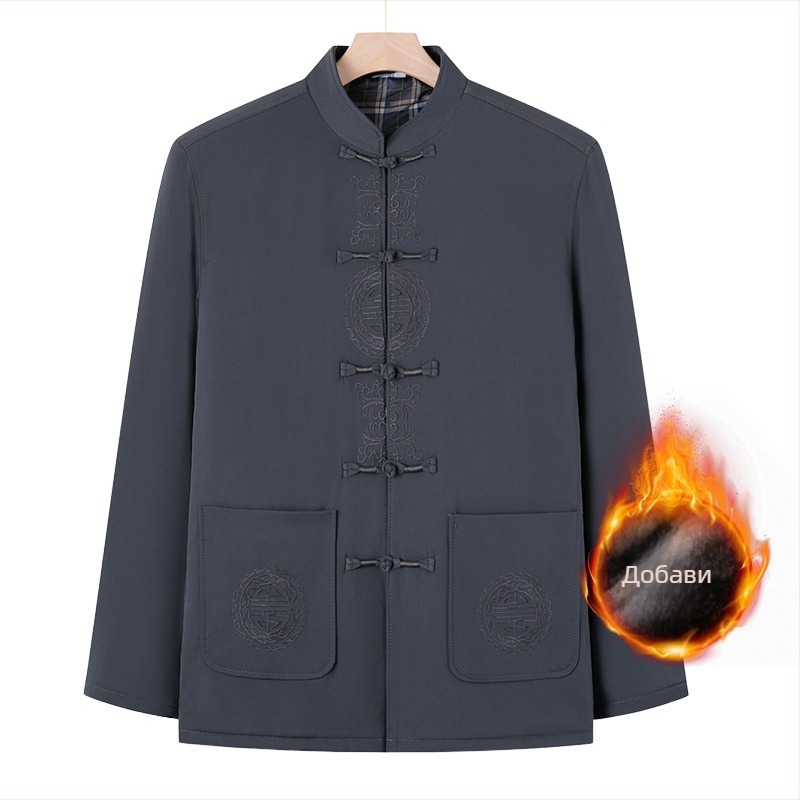 Външно облекло за средна възраст и възрастни: дълги ръкави, стойка яка, зимно удебелен материал, джобове с триизмерни патч джобове