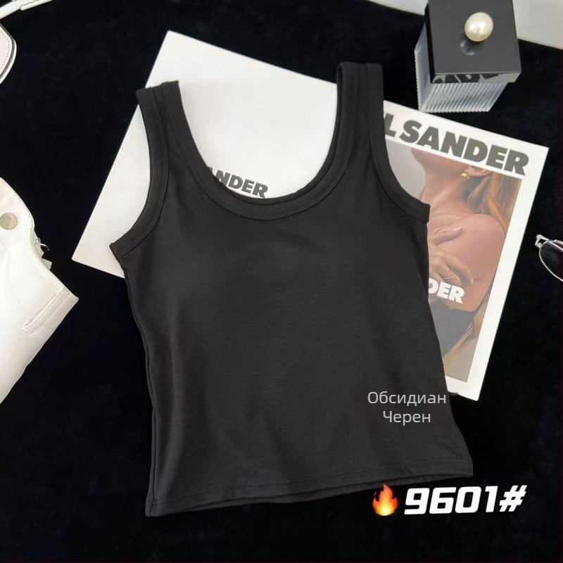 Камизол с презрамки и вградени подплънки за бюст, памук бръснат, 70-80% памук, дебелина 201-250 g/m2, кръгло деколте, Sling стил, есен 2025