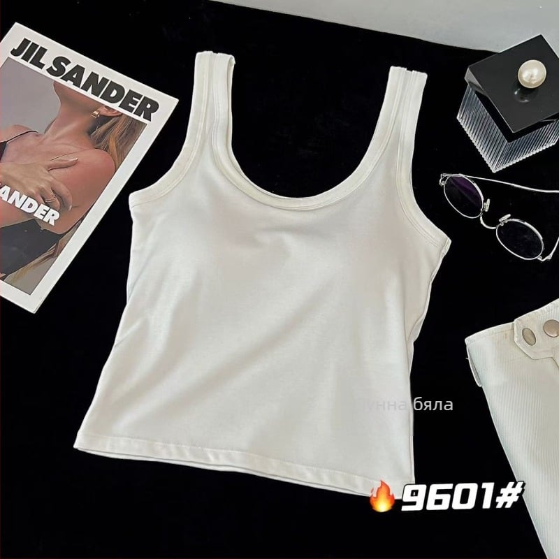 Камизол с презрамки и вградени подплънки за бюст, памук бръснат, 70-80% памук, дебелина 201-250 g/m2, кръгло деколте, Sling стил, есен 2025