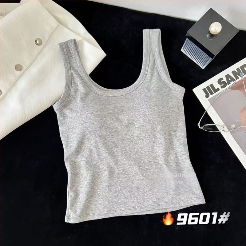 Камизол с презрамки и вградени подплънки за бюст, памук бръснат, 70-80% памук, дебелина 201-250 g/m2, кръгло деколте, Sling стил, есен 2025