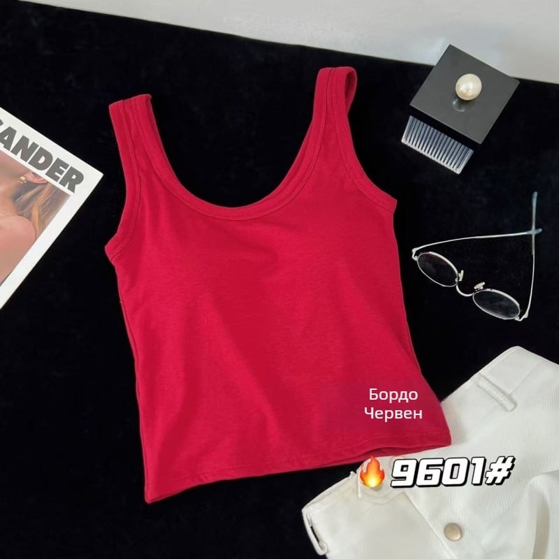 Камизол с презрамки и вградени подплънки за бюст, памук бръснат, 70-80% памук, дебелина 201-250 g/m2, кръгло деколте, Sling стил, есен 2025