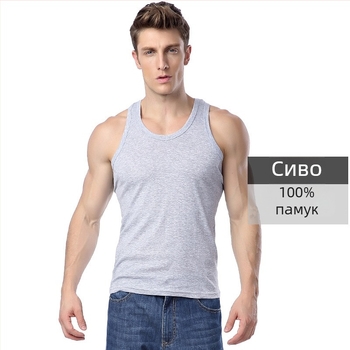 Langsha мъжки памучен потник с кръгло деколте – тясно прилепнал модел, лято, едноцветен