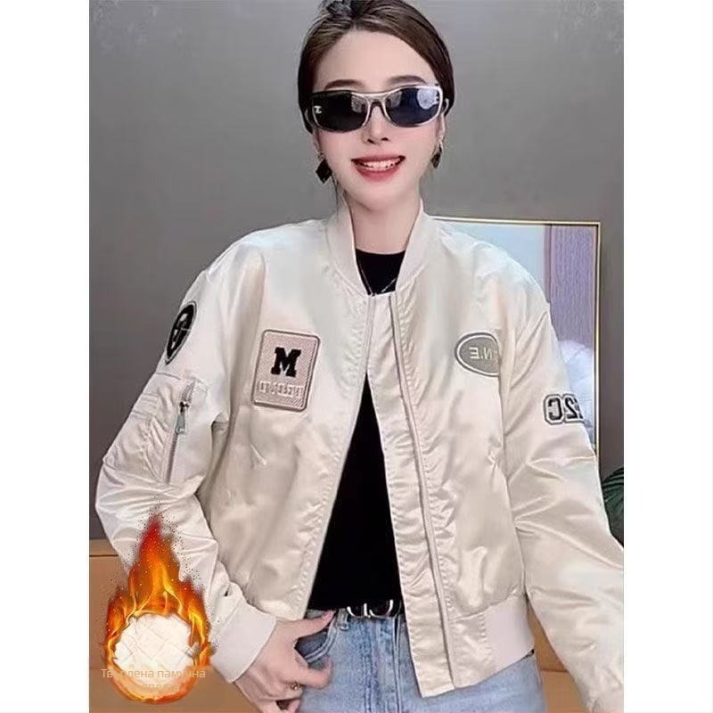 Женско quilted бомбер яке в американски стил, къс модел, дълги ръкави, стояща яка, цип, полиестер, панелна патчворк изработка, за възрастни