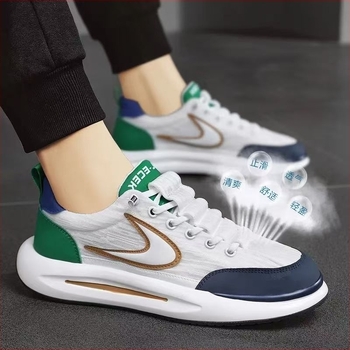 Мъжки спортни обувки за всекидневна употреба, дишаща мрежеста горна част, инжекционно формована подметка, еластична лента за закопчаване, нисък глезен, кръгъл нос