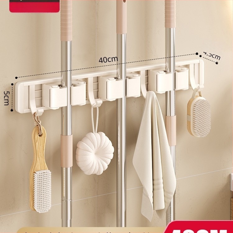 Стенен държач за моп и метла Crown Toon, материал: space алуминий и пластмаса; без пробиване; съхранение на дръжки; покритие: спрей-пластмаса; тегло 0,3 кг