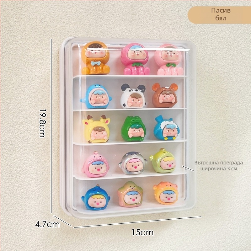 Стенно изложбено шкафче за фигури, прахоустойчива пластмасова кутия, обем 1 л, модерен минималистичен стил, модел 111111111