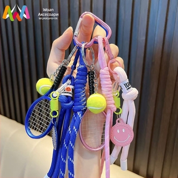 Woan Цветен ключодържател за тенис с карабинер – ABS материал, карикатурен стил, за чанта/раница