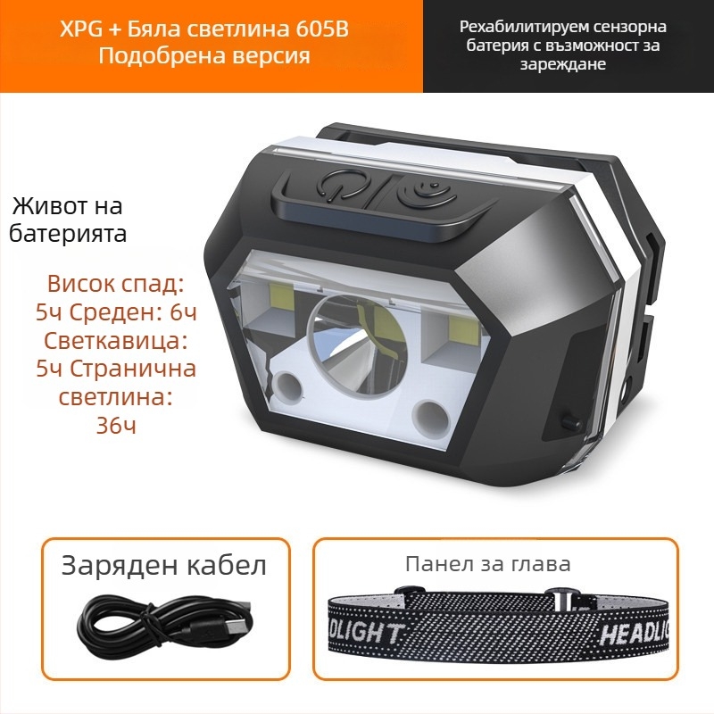 Челна лампа LED с USB зареждане, водоустойчива, далечина на лъча 0–200 м, време на осветление 3–6 ч