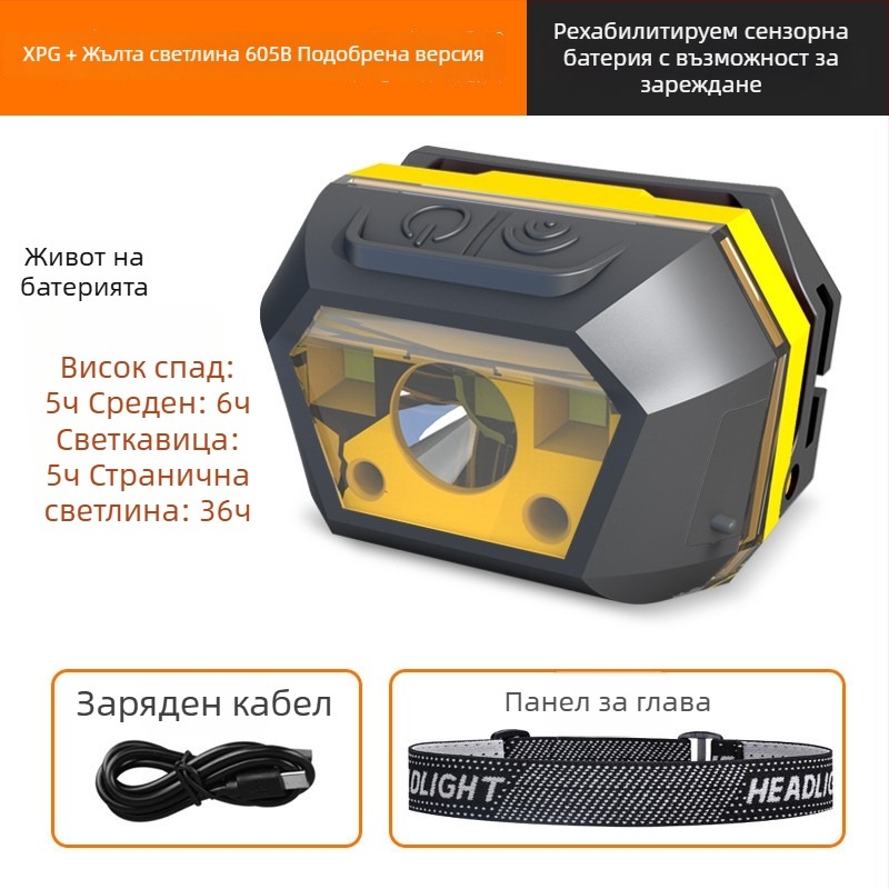 Челна лампа LED с USB зареждане, водоустойчива, далечина на лъча 0–200 м, време на осветление 3–6 ч