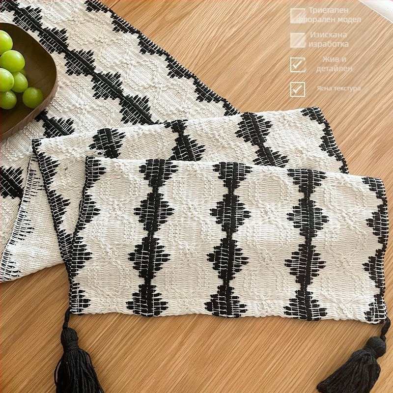 Table Flag - памучно-ленено платно, геометричен модел, минималистичен модерен стил, дневна декорация