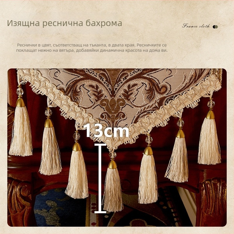 Европейски стил настилка за маса от лен и чениел, флорална дантела, жълт или син дизайн, устойчива на петна и против приплъзване, подходяща за дневна.