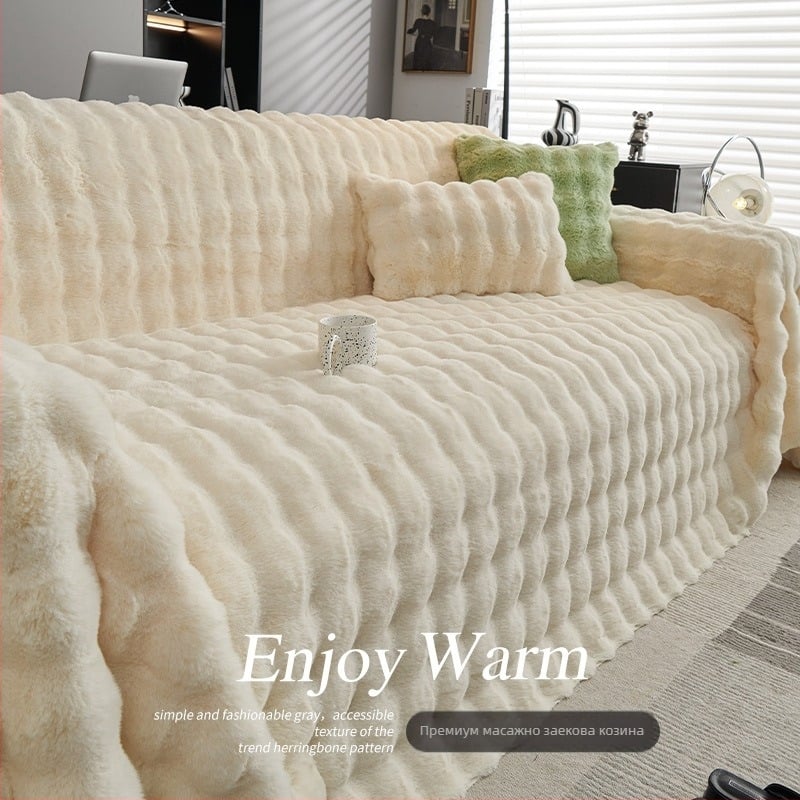 Покривка за диван от плюш, антихлъзгаща, универсална, едночастова, едноцветна, минималистичен стил