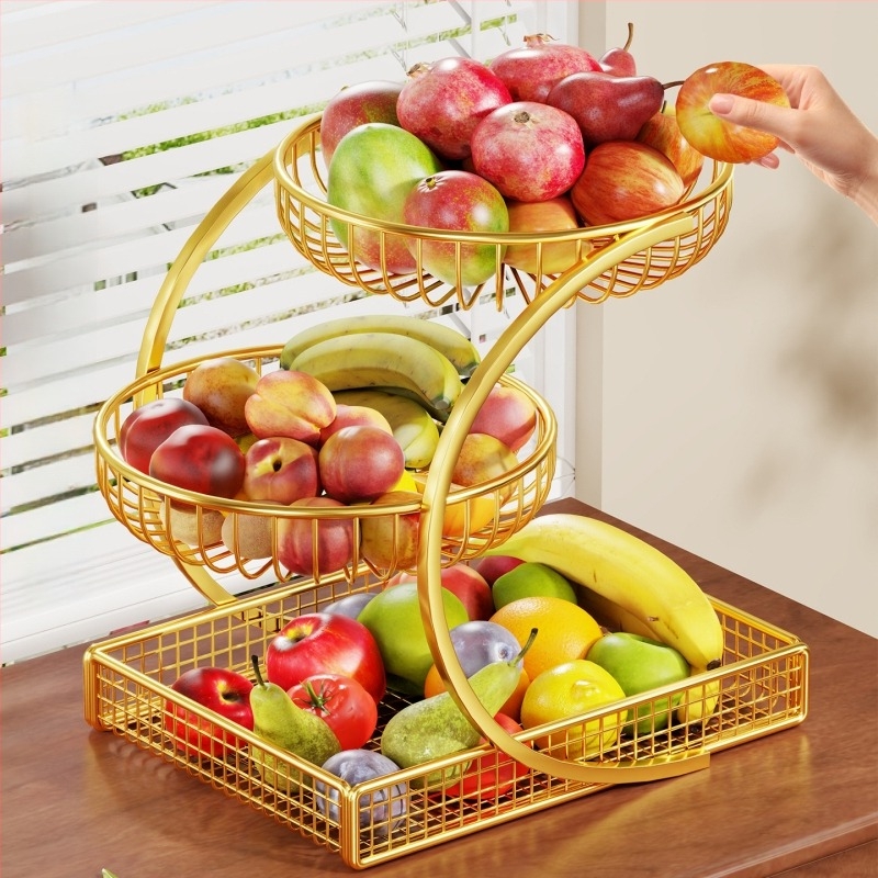 MUGG Метален многоетажен поднос за плодове за маса — модерен минималистичен стил, мрежест дизайн
