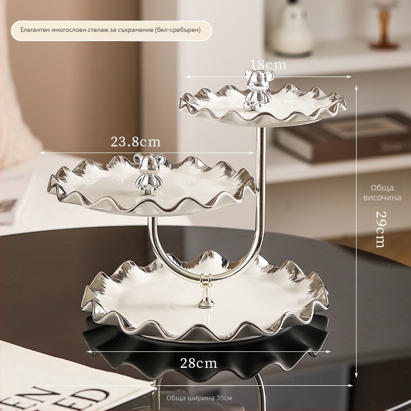 Lanqiang Ceramics Порцеланова чиния за плодове — Светъл лукс, многоетажна чиния за десерти за домашна всекидневна маса, лято 2022