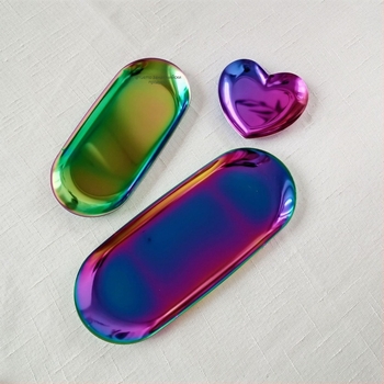 Кръгъл метален поднос – желязо с електроплакиране, леко луксозен ретро стил, множество шарки, за сервиране на плодове и торти