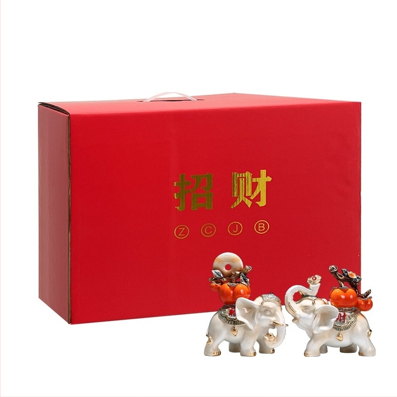 Двойка слонови фигури от синтетична смола, китайски стил, декоративна композиция за дневна, подарък за нов дом