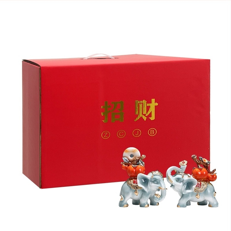 Двойка слонови фигури от синтетична смола, китайски стил, декоративна композиция за дневна, подарък за нов дом