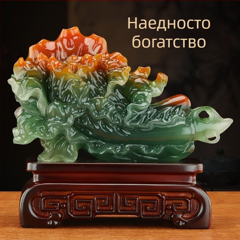 Зелева украса за просперитет — смола, марка Shang yaxuan, стил Китайски, декоративен растителен декор, подходящ за хол, антре и офис