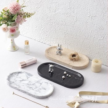 Ароматерапевтична тава от естествен мрамор, ръчна изработка, полирана повърхност с покритие, стил лайт лукс, дисплей за бижута на бюро