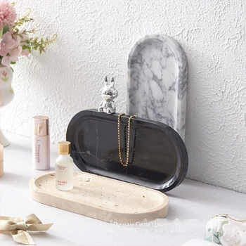 Ароматерапевтична тава от естествен мрамор, ръчна изработка, полирана повърхност с покритие, стил лайт лукс, дисплей за бижута на бюро