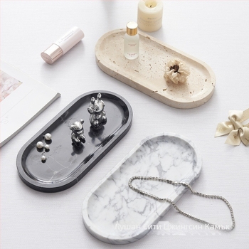 Ароматерапевтична тава от естествен мрамор, ръчна изработка, полирана повърхност с покритие, стил лайт лукс, дисплей за бижута на бюро