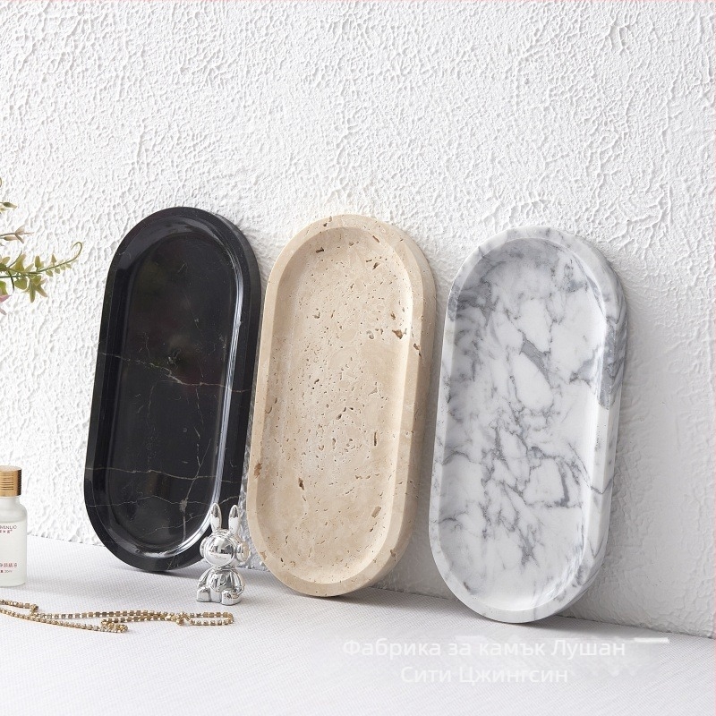 Ароматерапевтична тава от естествен мрамор, ръчна изработка, полирана повърхност с покритие, стил лайт лукс, дисплей за бижута на бюро