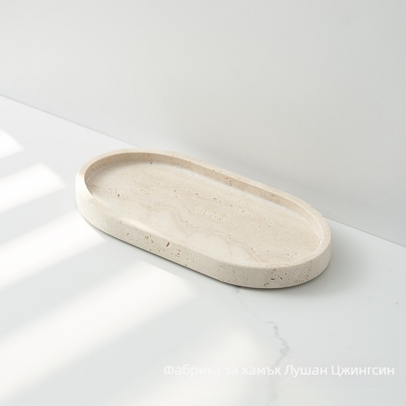 Ароматерапевтична тава от естествен мрамор, ръчна изработка, полирана повърхност с покритие, стил лайт лукс, дисплей за бижута на бюро