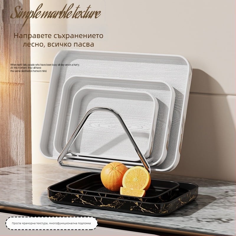 Поднос за експозиция с имитация на мрамор и ивици, квадратен пластмасов поднос за баня, луксозна организация на съхранение