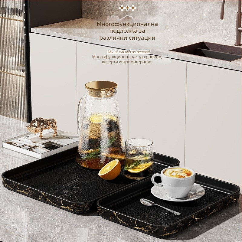 Поднос за експозиция с имитация на мрамор и ивици, квадратен пластмасов поднос за баня, луксозна организация на съхранение