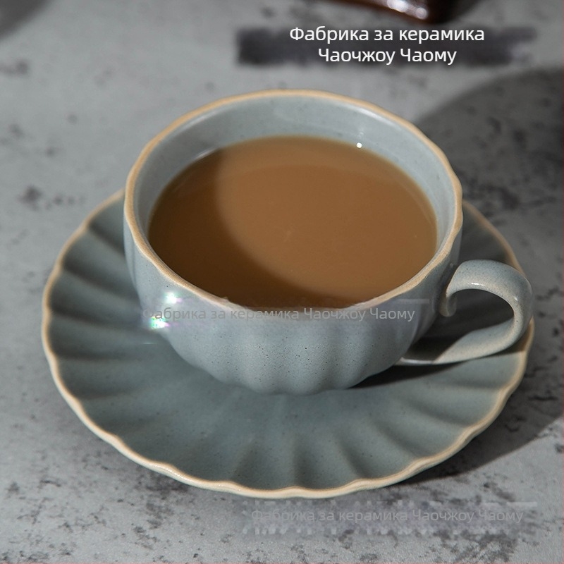Комплект чаши за кафе и чинийка, каменна керамика, ретро луксозен стил, солиден дизайн, 0,6 кг, възможност за персонализация
