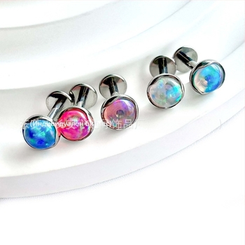 Устни пирсинг нокти – Геометрични титан G23 с опалов камък, камъни вградени