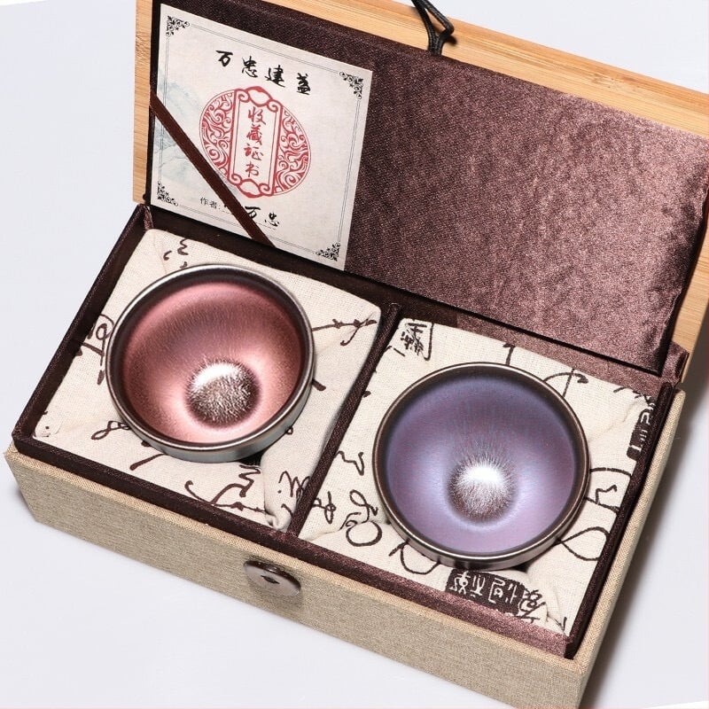 Комплект чайни чаши за двама Jianzhan със подглазурна повърхност, подаръчна кутия, персонализация налична, модерен минималистичен стил