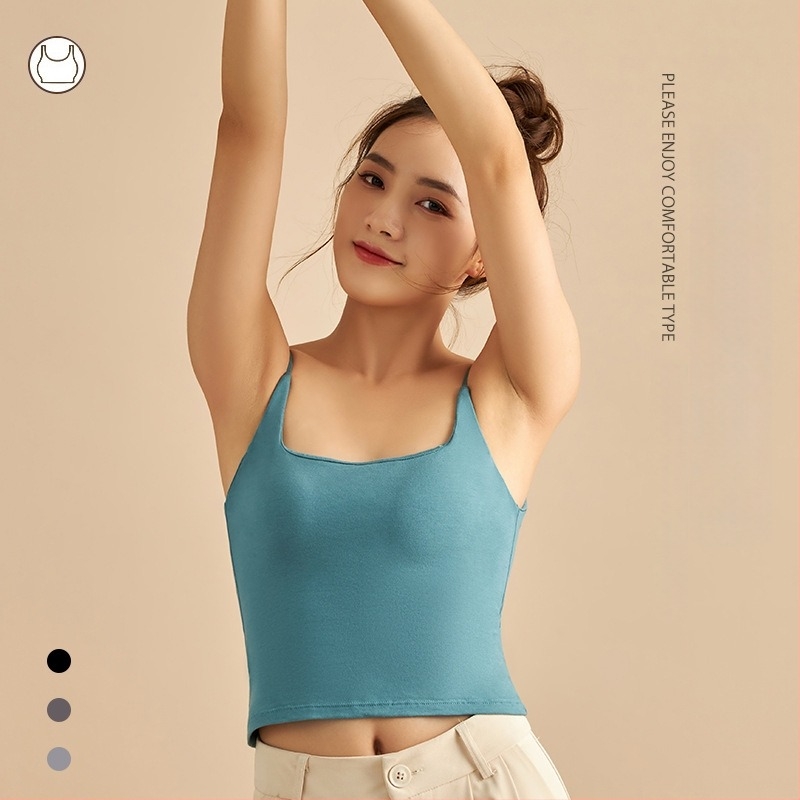 Памучен потник с подплънки за бюст, едно парче, презрамки в корейски стил, 95–100% памук, тегло на материята 161–180 g/m2