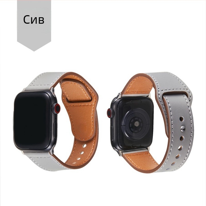 Ремък за Apple Watch Series 7 от естествена кожа, модел Crazy Horse, с заклепки