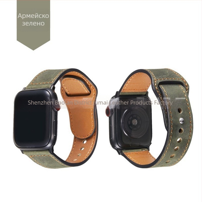 Ремък за Apple Watch Series 7 от естествена кожа, модел Crazy Horse, с заклепки