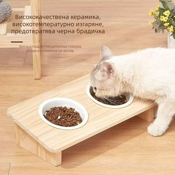 Дървена котешка купа за храна, ръчно хранене, 1 бр.