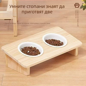 Дървена котешка купа за храна, ръчно хранене, 1 бр.