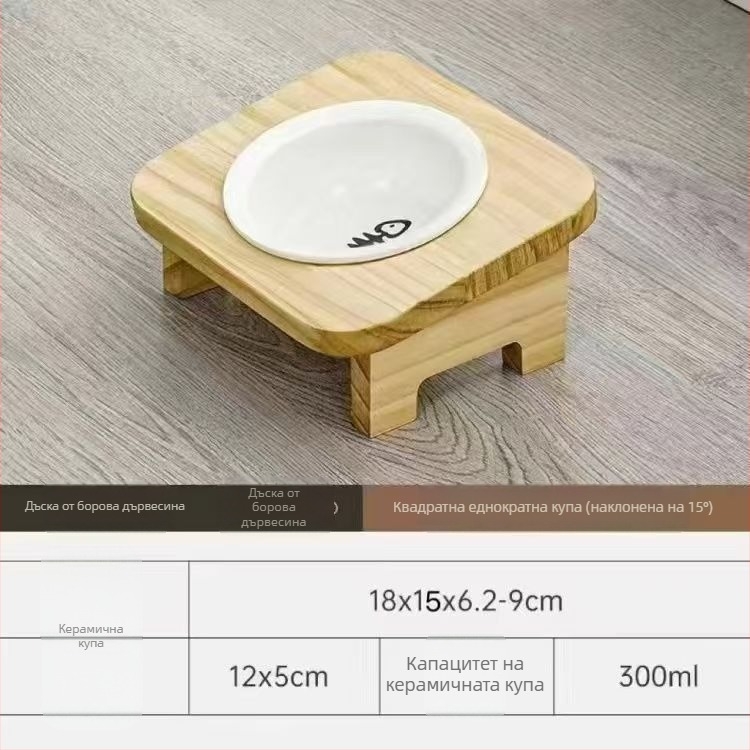 Дървена котешка купа за храна, ръчно хранене, 1 бр.