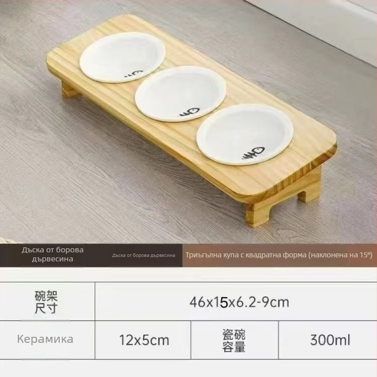 Дървена котешка купа за храна, ръчно хранене, 1 бр.