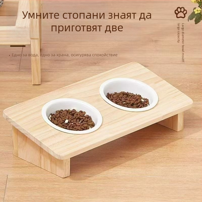 Дървена котешка купа за храна, ръчно хранене, 1 бр.