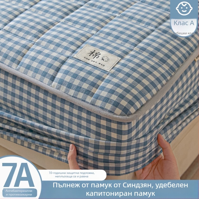 Дебел подплатен квилтиран чаршаф с ластик за всички сезони, размер 1,8 м, протектор за матрак