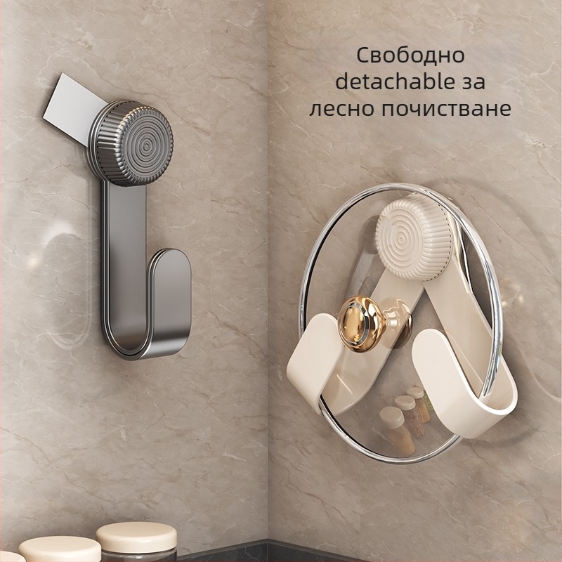 Държач за капак на тенджера със вакуумно закрепване, стенен монтаж без пробиване, многофункционален кухненски органайзер, пластмасов