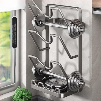 Стенно кухненски органайзер за капаци на тенджери и дъски за рязане, без пробиване, въглеродна стомана