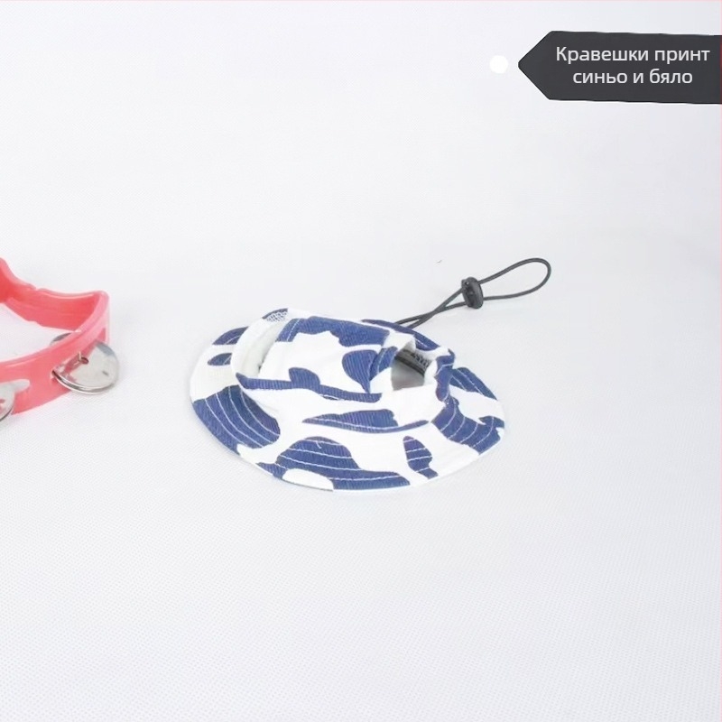 Шапка за слънце за домашни любимци с ушни отвори — рибарски стил, памучна, плътна тъкан, релеф, пролетна, лежерна