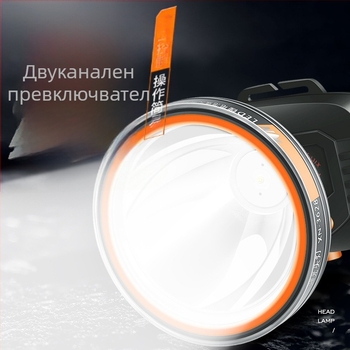 LED челник с презареждаема батерия 2000mAh, мощност 1W/3W/5W, ръчно задвижване, глава за риболов и къмпинг, зарядно включено, обхват до 500 м