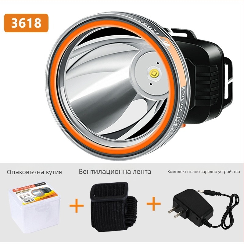 LED челник с презареждаема батерия 2000mAh, мощност 1W/3W/5W, ръчно задвижване, глава за риболов и къмпинг, зарядно включено, обхват до 500 м