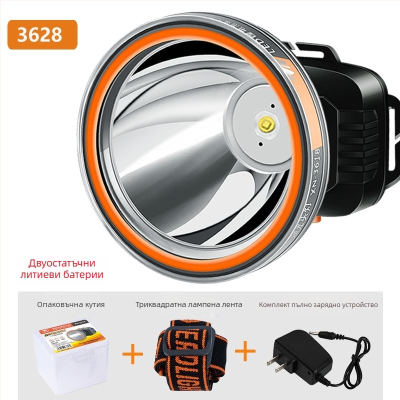 LED челник с презареждаема батерия 2000mAh, мощност 1W/3W/5W, ръчно задвижване, глава за риболов и къмпинг, зарядно включено, обхват до 500 м