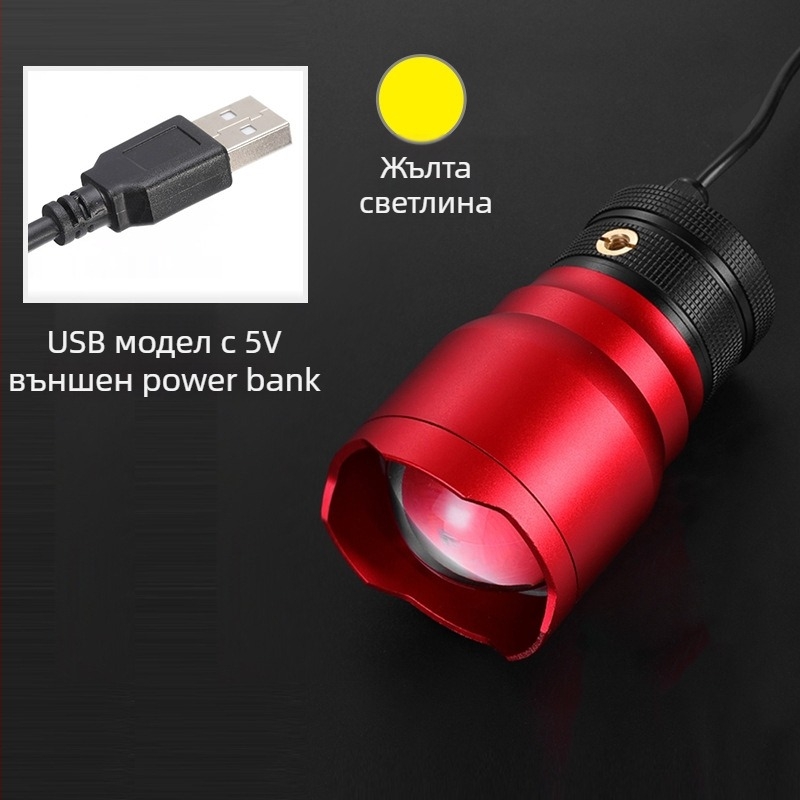 Външна риболовна лампа с LED, корпус от алуминиева сплав, обхват 200-500 м, кинетично захранване, Fisherman's Treasure